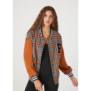 Forever 21 Plaid Varsity Leather-men Lined Bomber Jacket, Med
